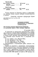 Женщины активно вовлекаются в советское строительство. Из отчетного доклада председателя Комиссии по улучшению труда и быта женщин Киргизии. 21 сентября 1929 г.