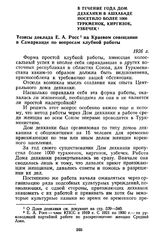 В течение года Дом дехканки в Ашхабаде посетило более 1000 туркменок, киргизок, узбечек. Тезисы доклада Е. А. Росс на Краевом совещании в Самарканде по вопросам клубной работы. 1926 г.