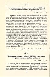 Из постановления бюро Омского обкома ВКП(б) о подготовке госпиталей к приему больных. 15 июля 1941 г.