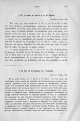 Донесения французского полномочного министра при русском дворе, Кампредона, и агента Маньяна, за 1725 и 1727 гг. От гр. де-Морвиля к г. Маньяну. Версаль, 3 октября 1726 г.