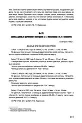 Запись данных врачебного контроля А.Г. Николаева и П.Р. Поповича. 12 августа 1962 г. 