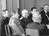 Советская делегация на заседании конференции. Слева направо: И.В. Сталин, И.М. Майский, А.А. Громыко (сзади И.В. Сталина – переводчик В.Н. Павлов. Спиной к зрителю – А.Я. Вышинский). Ялта, февраль 1945 г. 