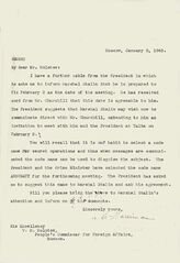 Письмо посла США в СССР А. Гарримана наркому иностранных дел СССР В.М. Молотову с предложением И.В. Сталину обозначить предстоящую встречу лидеров трех союзных держав – СССР, США и Великобритании в Ялте кодовым словом «Аргонавт» (на английском и р...