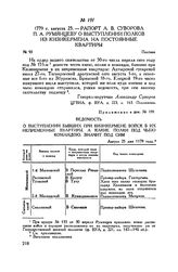Приложение к рапорту А.В. Суворова П.А. Румянцеву. Ведомость о выступлении бывших при Кизикермене войск в их непременные квартиры, а какие полки под чьею командою, значит под сим. Август 25 дня 1779 года