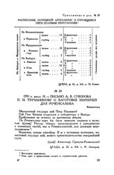 Приложение к письму А.В. Суворова Н.И. Салтыкову. Расписание потребной артиллерии к строящимся пяти полевым укреплениям