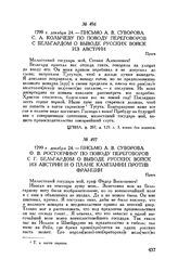 Письмо А.В. Суворова Ф.В. Ростопчину по поводу переговоров с Г. Бельгардом о выводе русских войск из Австрии и о плане кампании против Франции. Прага. 1799 г. декабря 24