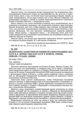 Телеграмма заместителя министра иностранных дел СССР В.А. Зорина послам СССР в Египте, Сирии, Ливане, Судане, Ливии. 28 ноября 1956 г.