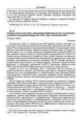 Записка посла СССР в ГДР П. Абрасимова секретарю ЦК КПСС К.В. Русакову «К вопросу отношений между СЕПГ и КПЧ, ГДР и Чехословакией». 19 апреля 1968 г.