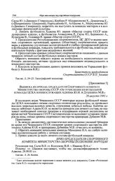 Приложение 3 к записке Львовского обкома компартии Украины в ЦК КПСС. Выписка из приказа председателя Спортивного комитета Министерства обороны СССР «Об отчислении из футбольной команды ЦСКА военнослужащих Аджема Ю.Н. и Дубинина М.В.». 20 августа ...