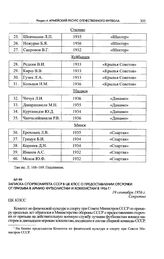 Записка Спорткомитета СССР в ЦК КПСС о предоставлении отсрочки от призыва в армию футболистам и хоккеистам в 1956 г. 19 сентября 1956 г. 