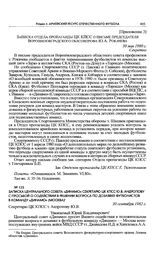 Записка Центрального совета «Динамо» секретарю ЦК КПСС Ю.В. Андропову с просьбой о содействии в решении вопроса по дозаявке футболистов в команду «Динамо» (Москва). 30 сентября 1982 г. 