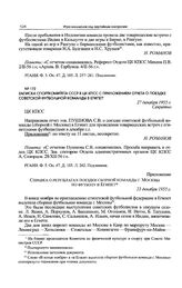 Записка Спорткомитета СССР в ЦК КПСС с приложением отчета о поездке советской футбольной команды в Египет. 27 декабря 1955 г. 