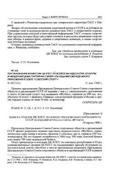 Постановление Комиссии ЦК КПСС по вопросам идеологии, культуры и международных партийных связей «Об издании еженедельного приложения к газете “Советский спорт”». 11 мая 1960 г. 