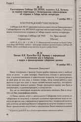 Письмо И.И. Куссе-Кюз В.Д. Вегману с информацией о положении дел в Сибархиве, о кадрах и финансировании губернских архивов. 10 декабря 1921 г.