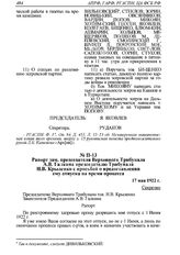Рапорт зам. председателя Верховного Трибунала А.В. Галкина председателю Трибунала Н.В. Крыленко с просьбой о предоставлении ему отпуска на время процесса. 17 мая 1922 г. 
