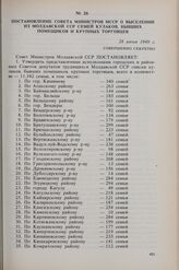 Постановление Совета Министров МССР о выселении из Молдавской ССР семей кулаков, бывших помещиков и крупных торговцев. 28 июня 1949 г. 