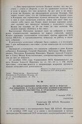 Из представления прокурора МССР о фактах расхищения и разбазаривания конфискованного кулацкого имущества в отдельных районах Молдавии. 9 января 1950 г. 