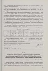 Сообщение Министерства строительства и эксплуатации автомобильных дорог РСФСР обкому КПСС и облисполкому «О реконструкции автомобильной дороги Минск — Калининград». 26 октября 1976 г.