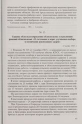 Справка облсельхозуправления облисполкому о выполнении решений облисполкома «О состоянии и мерах улучшения подбора и воспитания руководящих кадров». 21 ноября 1968 г.