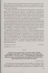 Справка отдела пропаганды и агитации обкома партии секретариату ОК КПСС «О выполнении постановления бюро обкома КПСС от 20 июля 1976 г. «О мероприятиях, проводимых в области в связи с революционным праздником Республики Куба — Днем национального в...