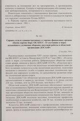 Справка отдела административных и торгово-финансовых органов обкома партии бюро ОК КПСС «О состоянии и мерах дальнейшего улучшения оборонно-массовой работы в областной организации ДОСААФ». 12 декабря 1980 г.