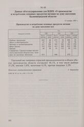 Данные облстатуправления для ВДНХ «О производстве и потреблении основных продуктов питания на душу населения Калининградской области». 13 ноября 1985 г.