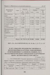 О выдаче продовольственных и промтоварных карточек, однодневных и пятидневных талонов на ноябрь 1943 г. по Магнитогорскому городскому карточному бюро (из протокола Горсовета). 11 ноября 1943 г. 