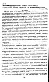 Резолюция бюро Камышинского окружного комитета ВКП(б) по директиве ЦК ВКП(б) от 2 аперля 1930 г. «О колхозном строительстве». 12 апреля 1930 г.