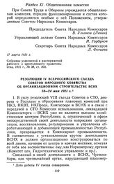 Резолюция IV Всероссийского съезда советов народного хозяйства об организационном строительстве ВСНХ. 18—24 мая 1921 г.