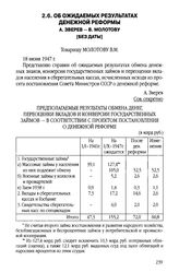 Об ожидаемых результатах денежной реформы. А.3верев - В. Молотову. [Без даты]
