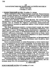 Характеристики обследования лагерей в Москве и окрестностях. 3 декабря 1920 г.